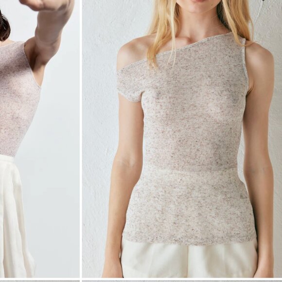 VRG GRL - Kemi Knit off shoulder Top Oatmeal - Picture 1 of 4